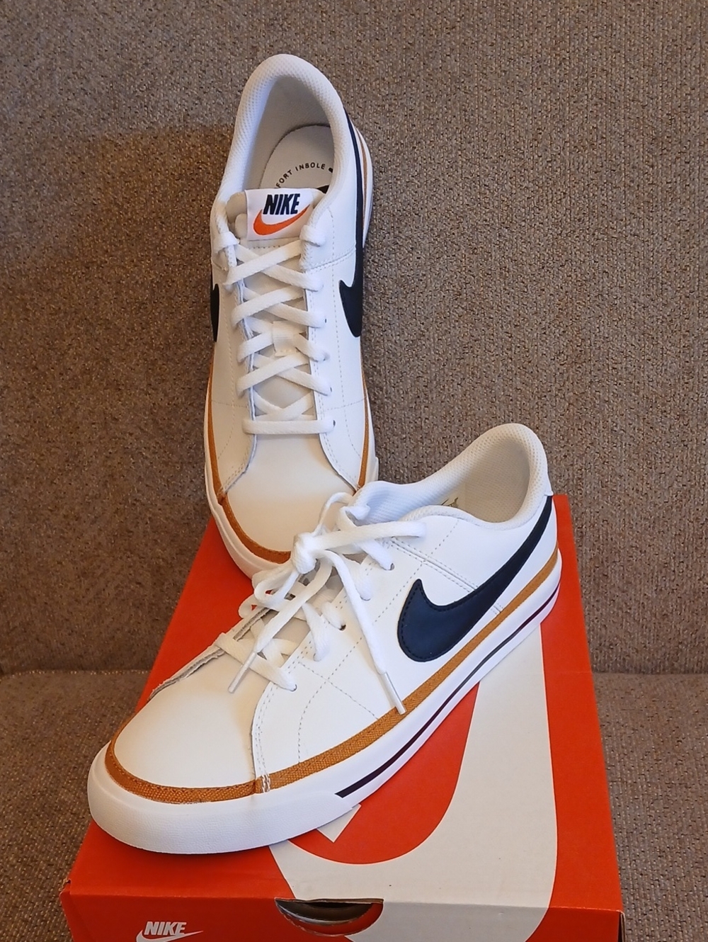 NEW Nike Court Legacy (GS) Sneakers In White, Black, Ochre, Boy's Size 7 Youth